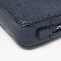 Pre Owned Prada Navy Blue Saffiano Leather Zip Wristlet Pouch