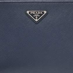 Pre Owned Prada Navy Blue Saffiano Leather Zip Wristlet Pouch