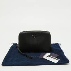 Prada Black Saffiano Leather Wristlet Zip Pouch