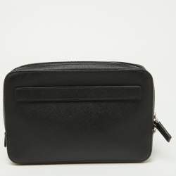 Prada Black Saffiano Leather Wristlet Zip Pouch