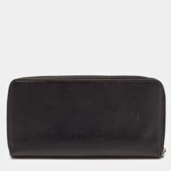Prada Black/Ivory Saffiano Lux Leather Zip Around Organizer
