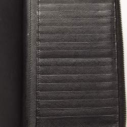 Prada Black/Ivory Saffiano Lux Leather Zip Around Organizer