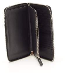 Prada Black/Ivory Saffiano Lux Leather Zip Around Organizer