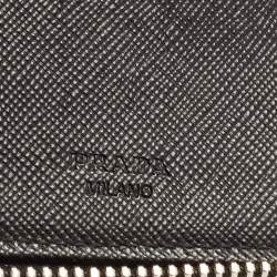 Prada Black/Ivory Saffiano Lux Leather Zip Around Organizer