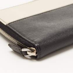 Prada Black/Ivory Saffiano Lux Leather Zip Around Organizer