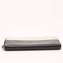 Prada Black/Ivory Saffiano Lux Leather Zip Around Organizer