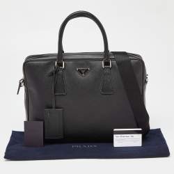 Prada Black Saffiano Lux Leather Briefcase Laptop Bag
