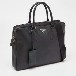 Prada Black Saffiano Lux Leather Briefcase Laptop Bag