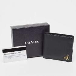 Pre Owned Prada Black Saffiano Metal Leather Logo Bifold Wallet