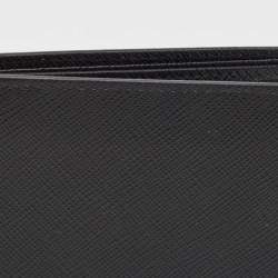 Pre Owned Prada Black Saffiano Metal Leather Logo Bifold Wallet