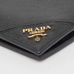 Pre Owned Prada Black Saffiano Metal Leather Logo Bifold Wallet