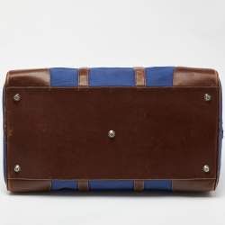 Prada Blue/Brown Canvas and Leather Weekender Bag