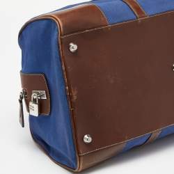 Prada Blue/Brown Canvas and Leather Weekender Bag