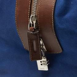 Prada Blue/Brown Canvas and Leather Weekender Bag