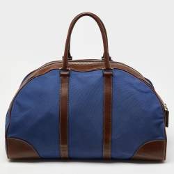 Prada Blue/Brown Canvas and Leather Weekender Bag