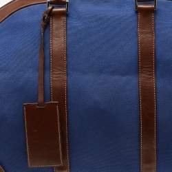 Prada Blue/Brown Canvas and Leather Weekender Bag