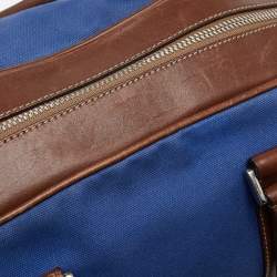 Prada Blue/Brown Canvas and Leather Weekender Bag