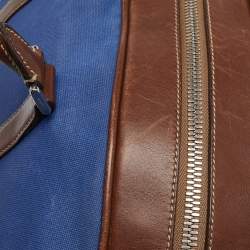 Prada Blue/Brown Canvas and Leather Weekender Bag