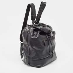 Prada Black Soft Leather Drawstring Backpack