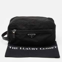 Prada Black Nylon and Saffiano Leather Zip Pouch
