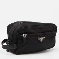 Prada Black Nylon and Saffiano Leather Zip Pouch