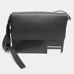 Prada Nero Saffiano Cuir Leather Messenger Bag