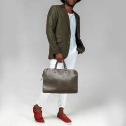 Prada Olive Green Saffiano Lux Leather Front Pocket Briefcase Bag