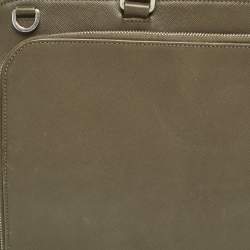 Prada Olive Green Saffiano Lux Leather Front Pocket Briefcase Bag