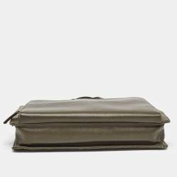Prada Olive Green Saffiano Lux Leather Front Pocket Briefcase Bag