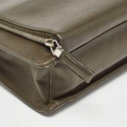 Prada Olive Green Saffiano Lux Leather Front Pocket Briefcase Bag