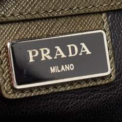 Prada Olive Green Saffiano Lux Leather Front Pocket Briefcase Bag
