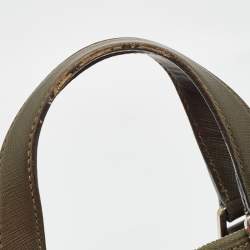 Prada Olive Green Saffiano Lux Leather Front Pocket Briefcase Bag