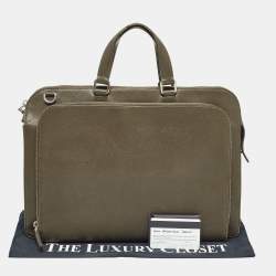 Prada Olive Green Saffiano Lux Leather Front Pocket Briefcase Bag