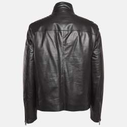 Prada Black Fur & Leather Insulated Biker Zip-Up Jacket XL