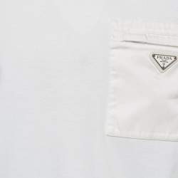 Prada White Triangle Logo Pocket Detail Cotton T-Shirt XL