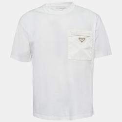 Prada White Triangle Logo Pocket Detail Cotton T-Shirt XL