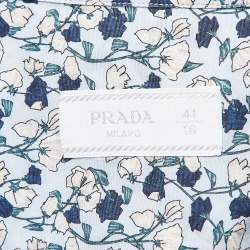 Pre Owned Prada Blue Floral Print Cotton Short Sleeve Shirt L