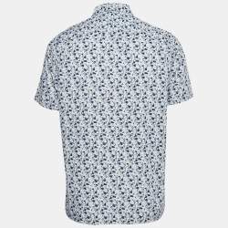 Pre Owned Prada Blue Floral Print Cotton Short Sleeve Shirt L