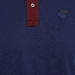 Pre Owned Prada Navy Blue Pique Cotton Polo T-Shirt M