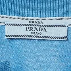 Pre Owned Prada Blue Logo Embroidered Cotton Pique Polo T-Shirt L
