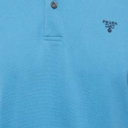 Pre Owned Prada Blue Logo Embroidered Cotton Pique Polo T-Shirt L