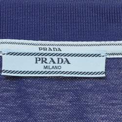 Prada Navy Blue Pique Logo Embroidered Cotton Pique Polo T-Shirt L