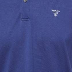 Prada Navy Blue Pique Logo Embroidered Cotton Pique Polo T-Shirt L