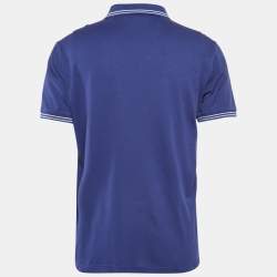 Prada Navy Blue Pique Logo Embroidered Cotton Pique Polo T-Shirt L