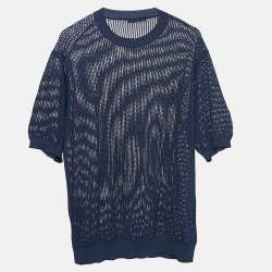Prada Black Navy Blue Pinhole Patterned Knit Jumper S