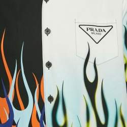 Pre Owned Prada Black/White Printed Cotton Double Match Shirt M