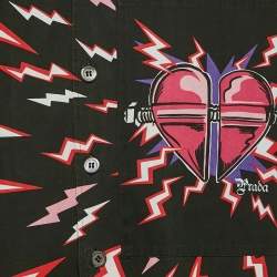 Prada Black Lightning Bolt Print Cotton Bowling Shirt M