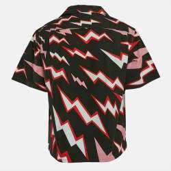 Prada Black Lightning Bolt Print Cotton Bowling Shirt M