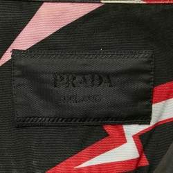 Prada Black Lightning Bolt Print Cotton Bowling Shirt M