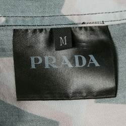 Prada Black Lightning Bolt Print Cotton Bowling Shirt M